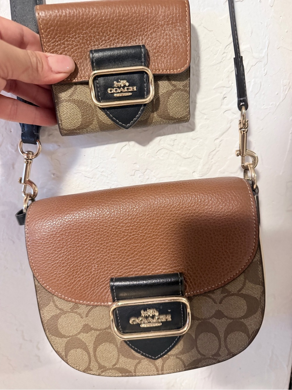Coach Brown/Tan Signature Crossbody with Matching Wallet
